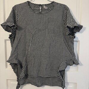 Need Supply - Farrow Gingham Black & White Checkered Ruffle asymmetrical top L